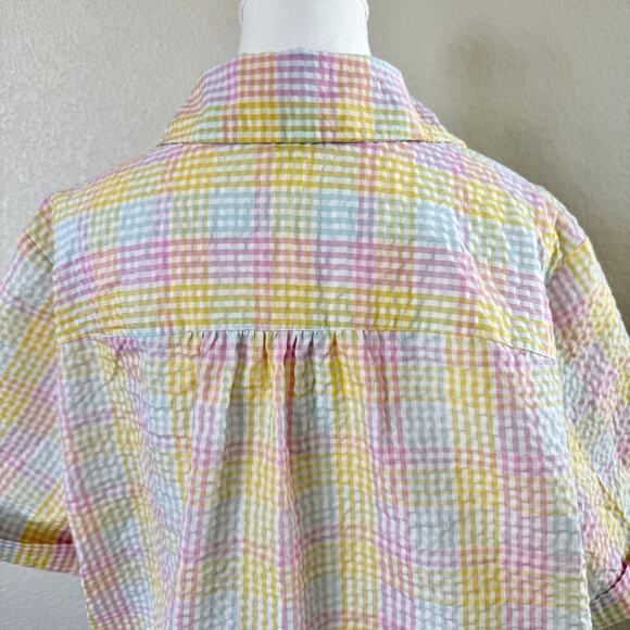 American Sweetheart Shirt Womens XL White Pastel Plaid Easter Seersucker Button - Picture 6 of 14